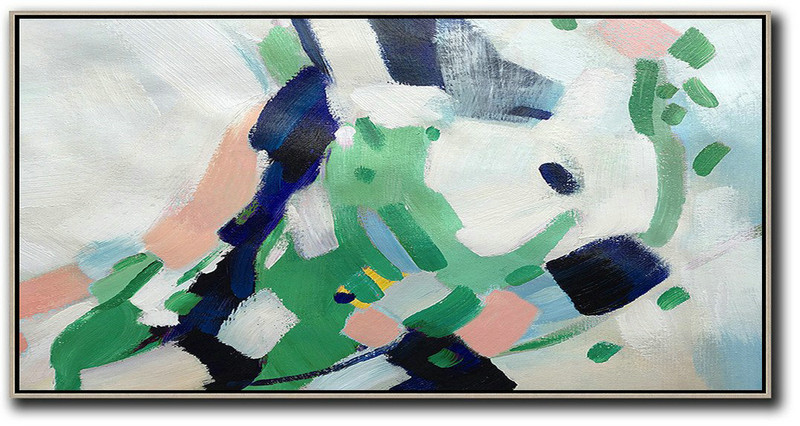 Horizontal Palette Knife Contemporary Art,Handmade Acrylic Painting,Nude,Green,White,Dark Blue